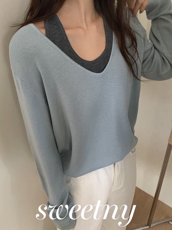 나이니 [누적1천장/인기폭주🏆/뉴컬러!!] 케브넛 레이어드 홀터 나시 긴팔 니트