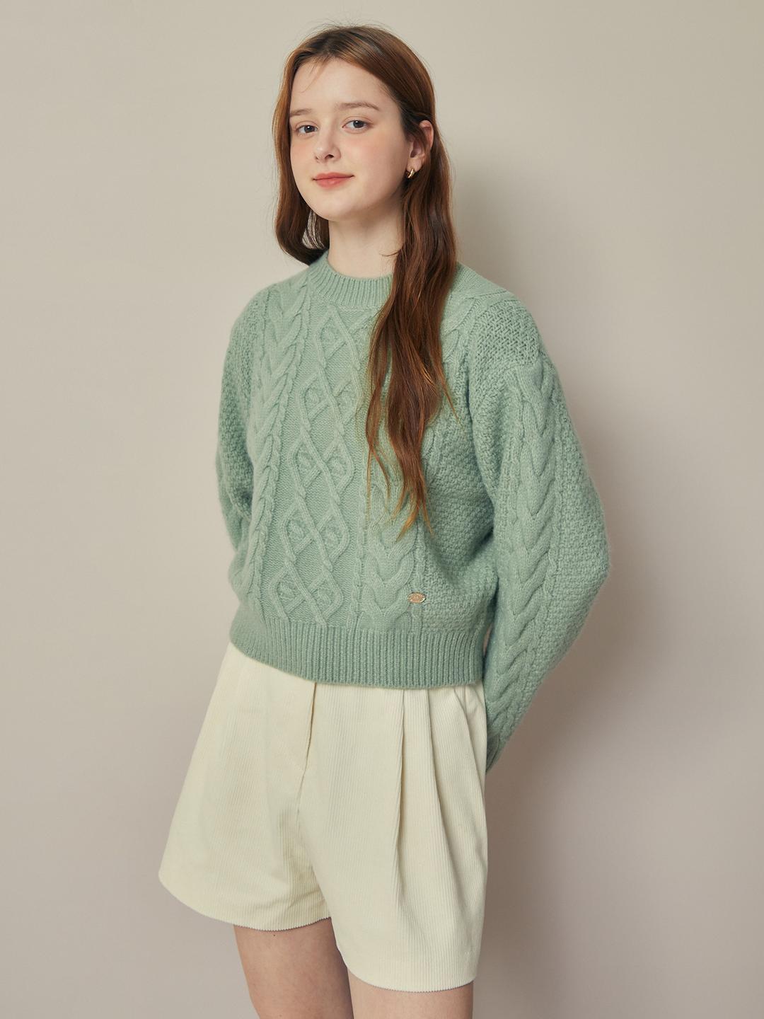 JJ지고트 울 블렌드 케이블 풀오버 니트 (MINT) GRBP1PO441