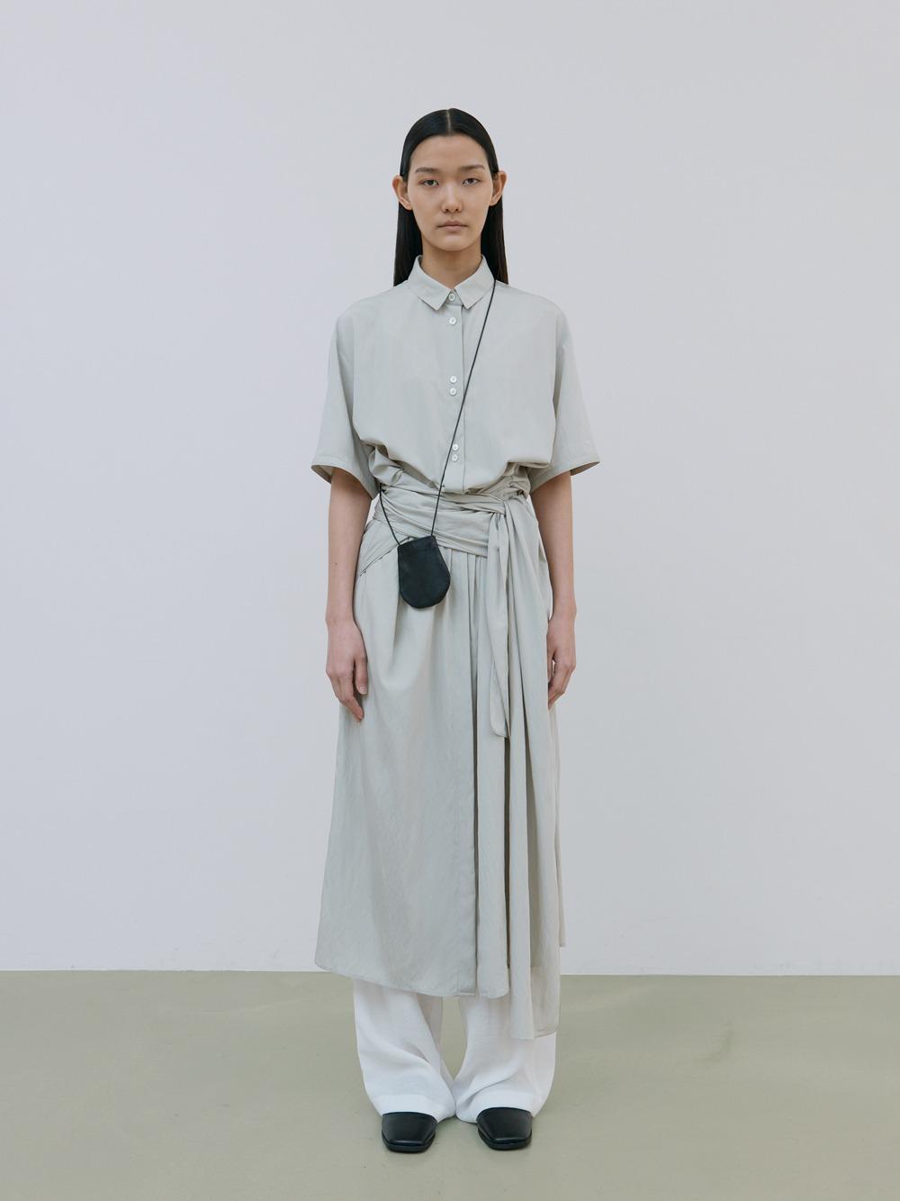 Wide Wrap Shirt Dress (cold beige)