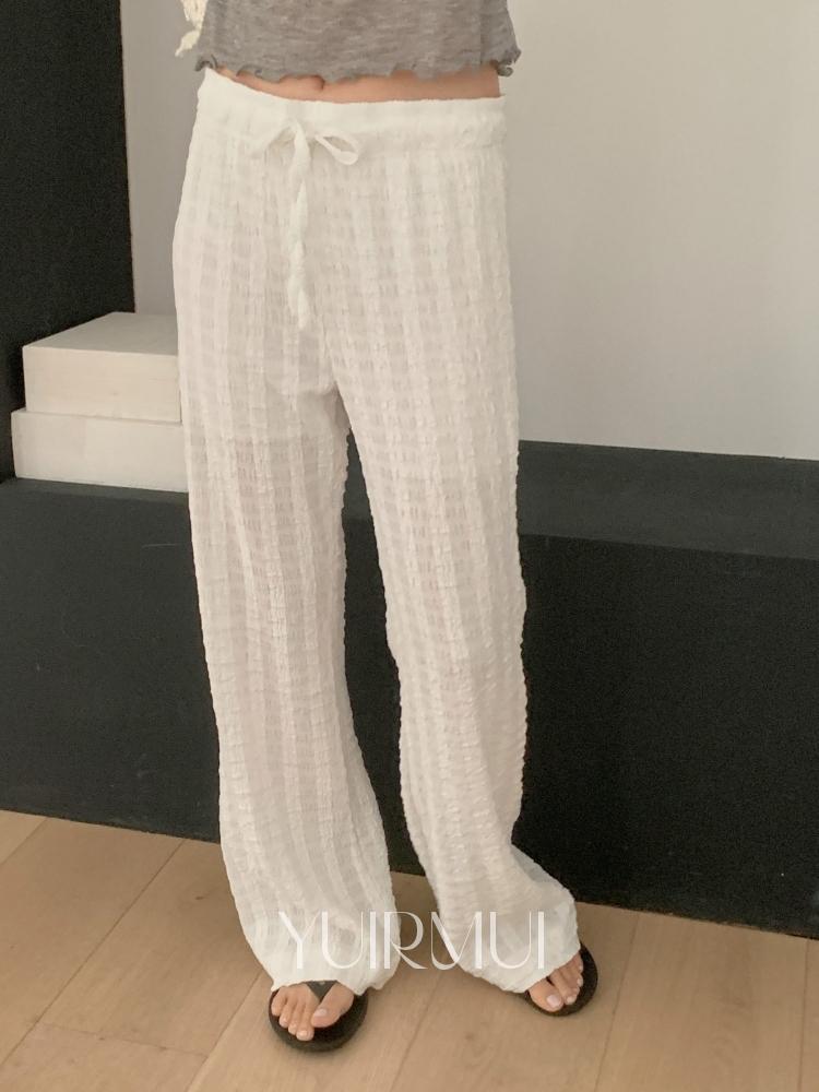 유이르무이 miel 미엘 파일 썸머 엠보 밴딩 일자 와이드 팬츠 3color