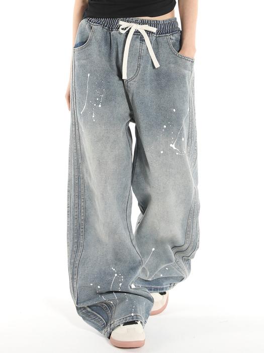 PAINT TAPING DENIM PANTS - LIGHT BLUE