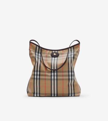 하이랜드 숄더 백 (샌드) - 여성, 리넨, 면 | 공식 Burberry®