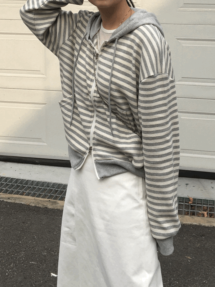 stripe hood zip-up