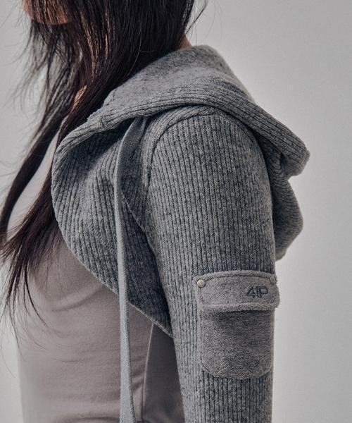 Knit Hoodie Bolero Cardigan / Grey