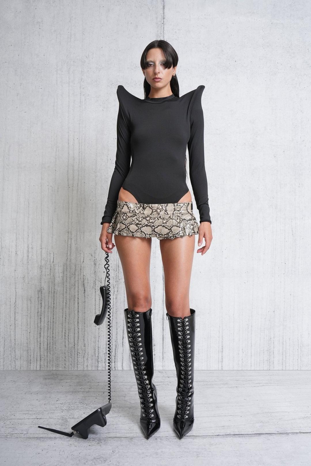 pleated mini skirt with rings - snake / xs