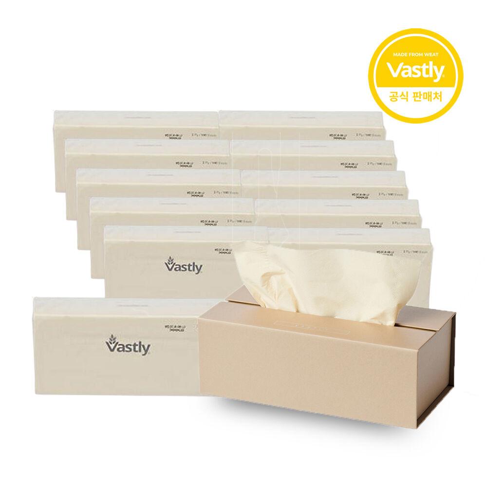 바스틀리 페이셜티슈 리필형 100매 11팩 + 티슈케이스(베이지)