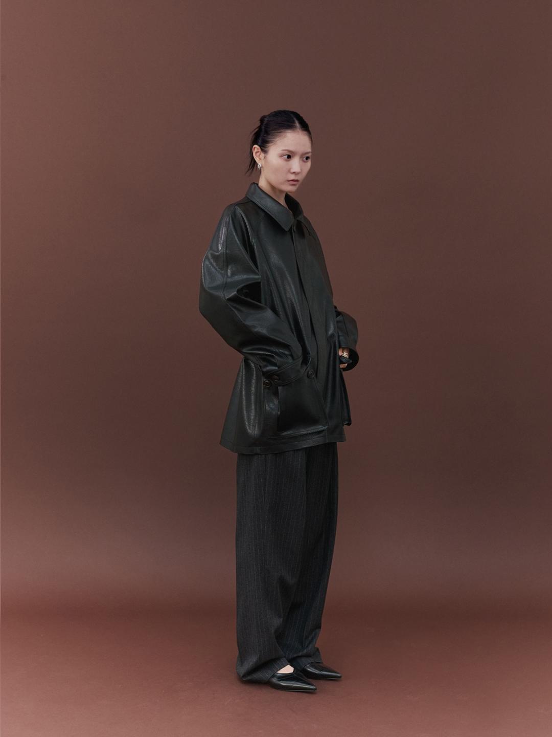 Maverick Faux Leather Utility Jacket, Black