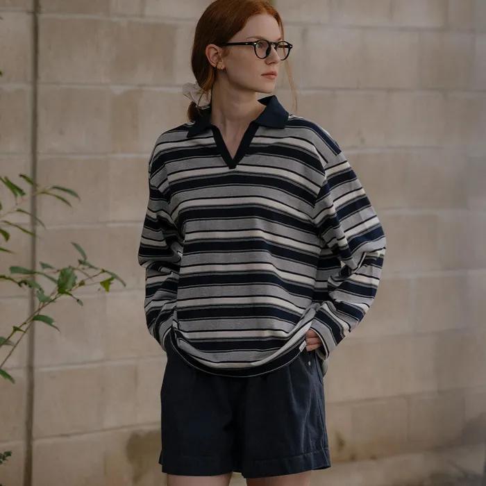 Stripe overfit collar longsleeve T-shirt [KNFW03TS07]_Navy