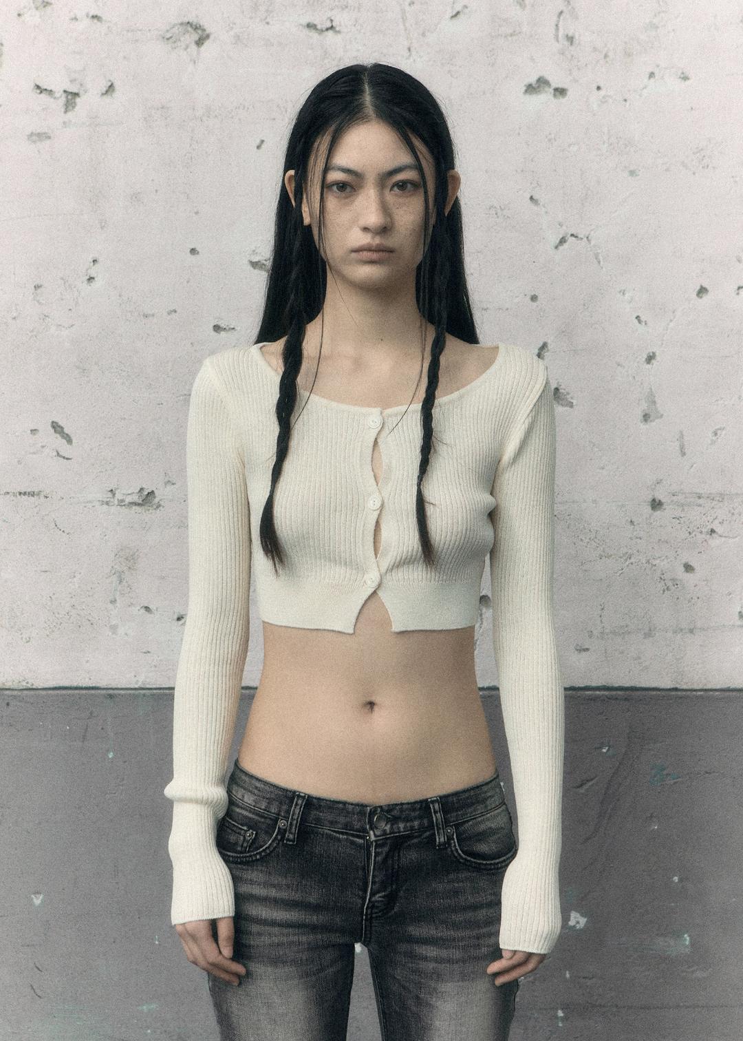 [ 순차 발송 3/12 ~ ] MICRO MINI RIBBED CARDIGAN, IVORY