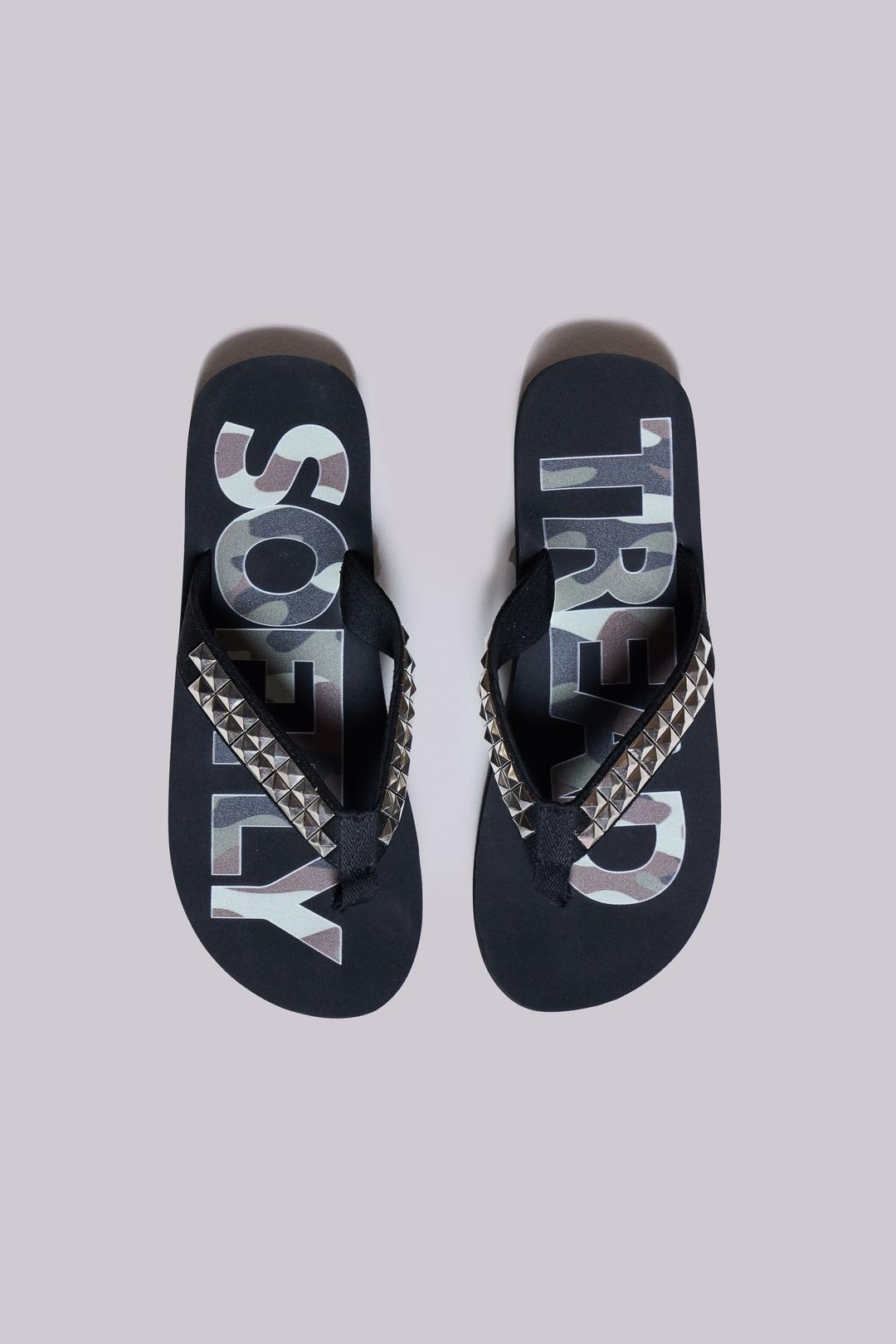 Tread Softly Studded Flip-Flop - UK 4 / Black