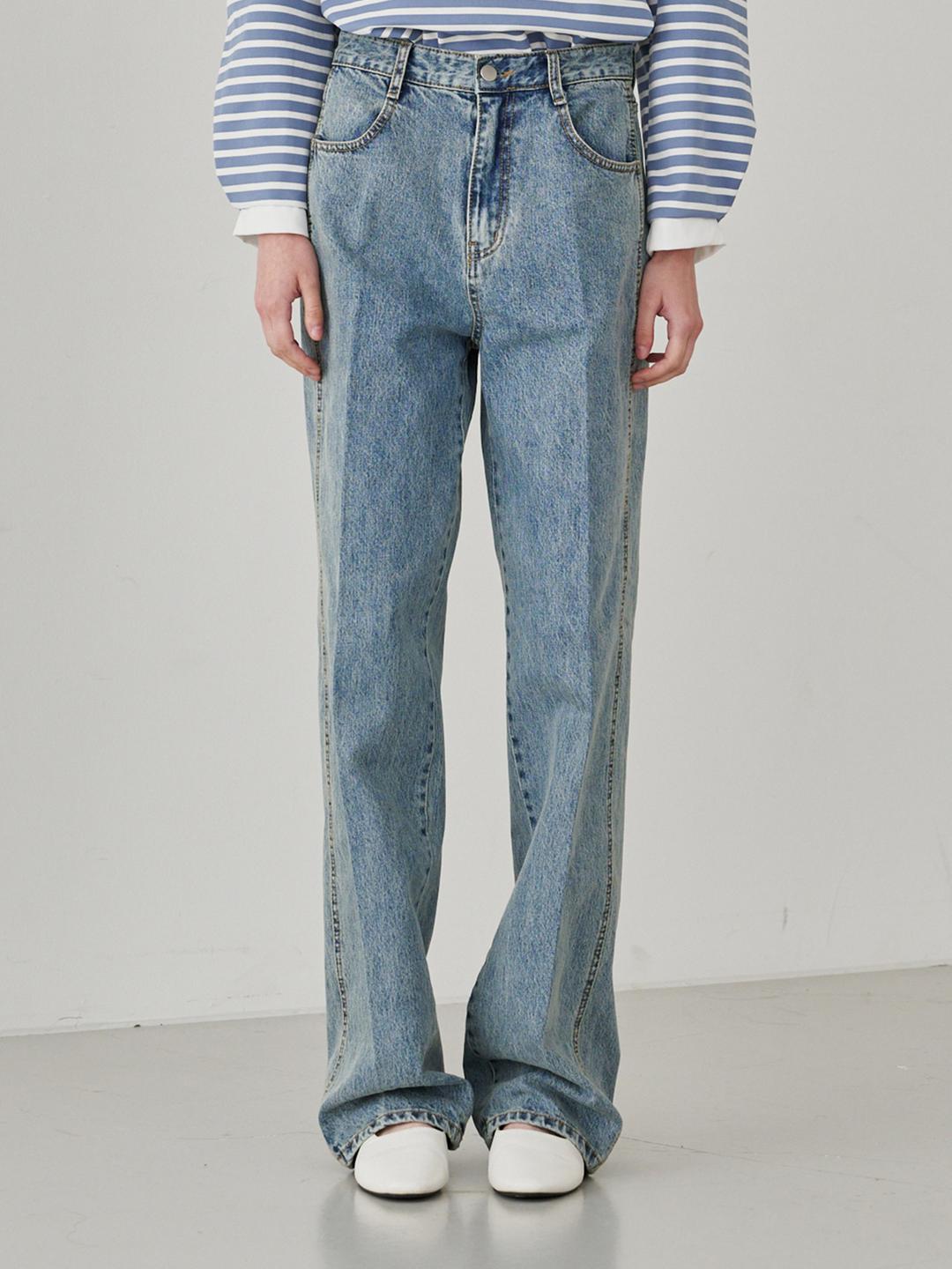 누브 Straight Stitch Denim Pants -Blue