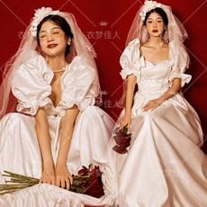 컨셉 80년대 엔틱 슬림 셀프웨딩 옜날 빅사이즈 브라이덜샤워 복고 웨딩드레스 개화기 풍성한