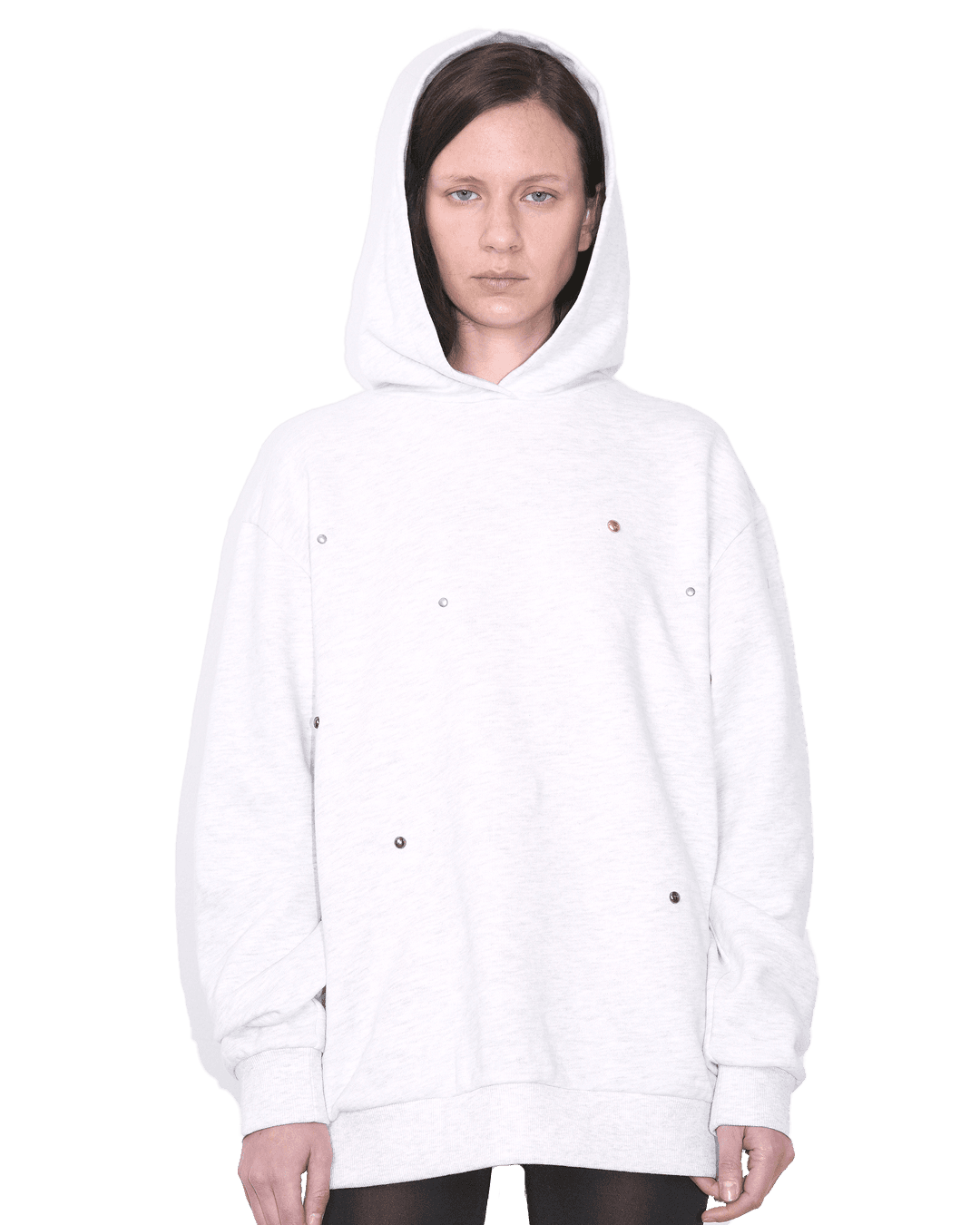 STUDDED OVERSIZED HOODIE, MELANGE GRAY