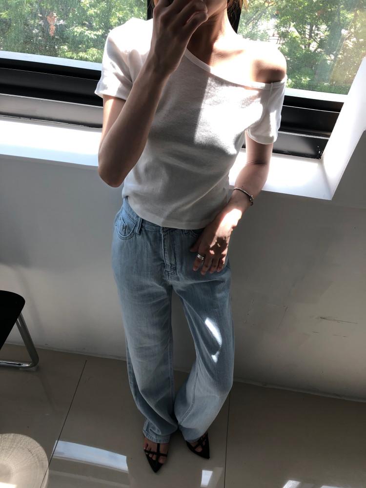 언발 오프숄더 원숄더 크롭 코튼 티셔츠 (2colors)