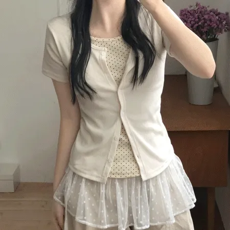 [요청폭주!땡땡🤍반팔ver]일체형 레이어드 도트 땡땡이 썸머 반팔 가디건 3color