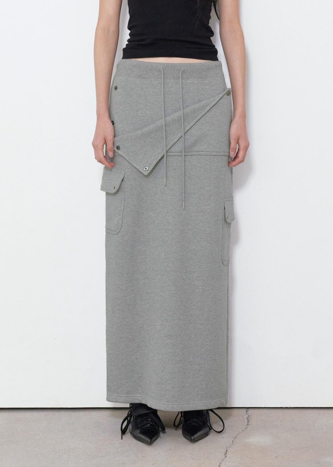 OPEN POCKET MAXI SKIRT, MELANGE GRAY