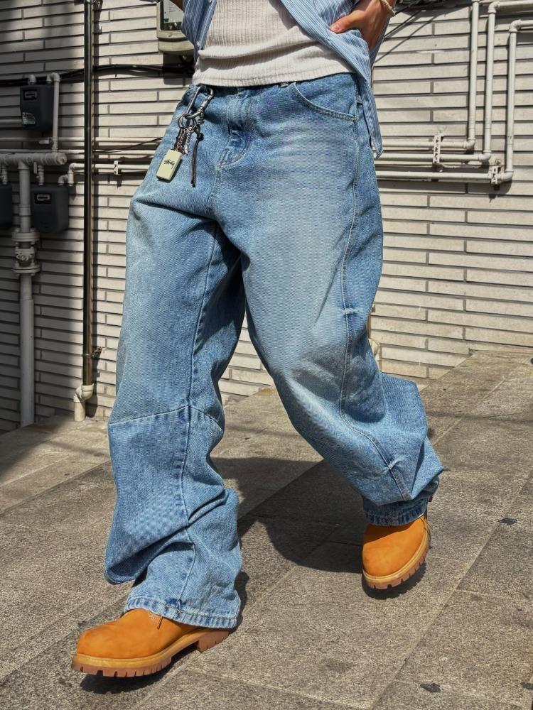 커브드 핀턱 와이드 데님팬츠 2C