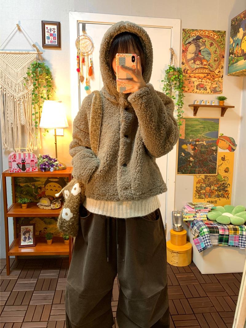 Snowman fleece hood jacket (brown)