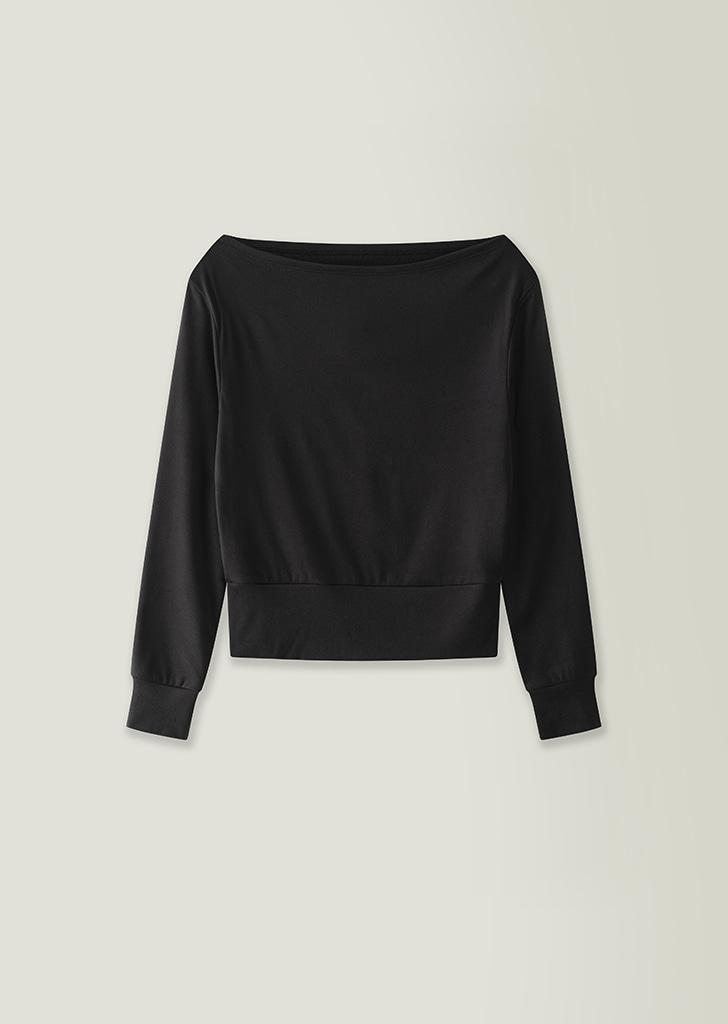 Peach boat neck top / Black