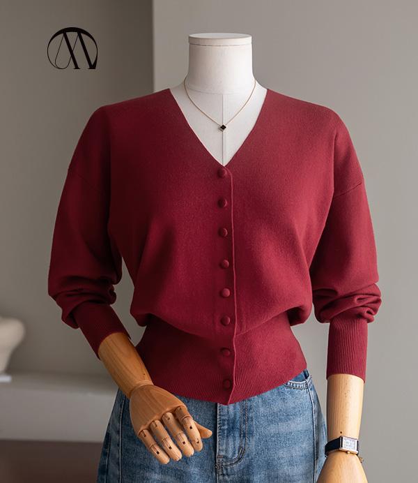 A. 세이 매끈 버튼 V넥 가디건 <span style=font-size:0pt