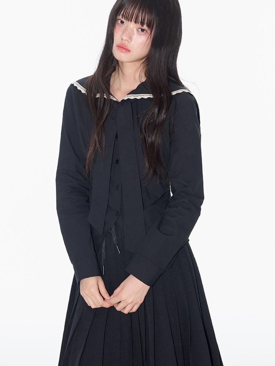 Onthereverse Noir Ribbon Collar Blouse