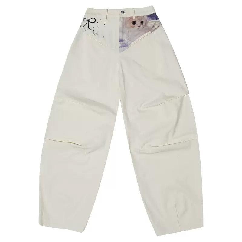 Cute Cat Print Low Waist Casual Wide Leg Pants [S0000009030]