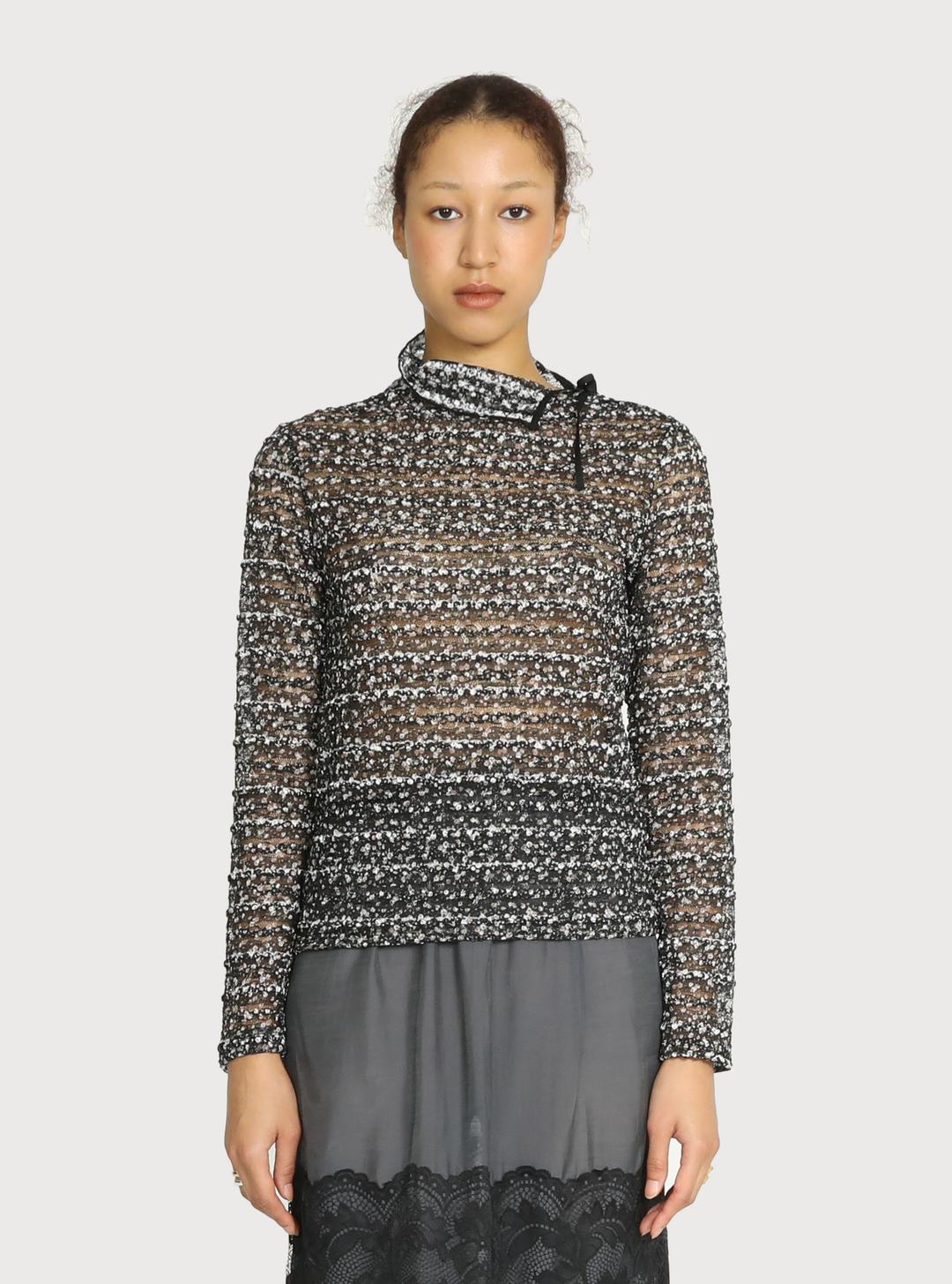 Slit Neck Collar Laced Top - black