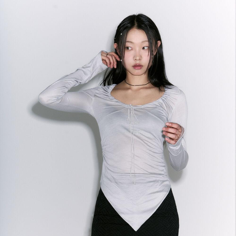 Ribbon detail slim top gray