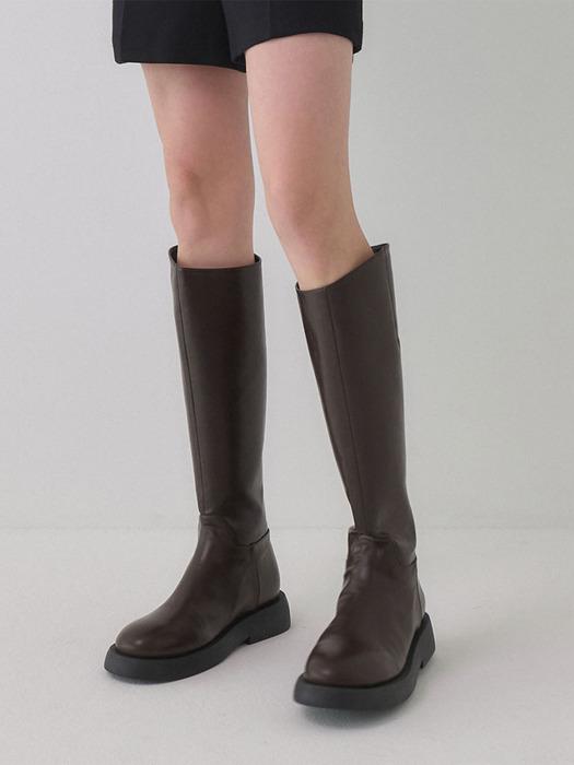 [Wide ver. 추가]  라운드 토 베이직 플랫 롱부츠 412148001 (3.5cm/3color)