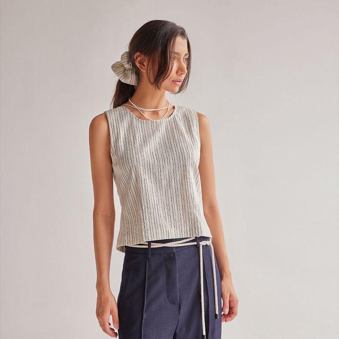 2-WAY SLEEVELESS TOP_IVORY STRIPE