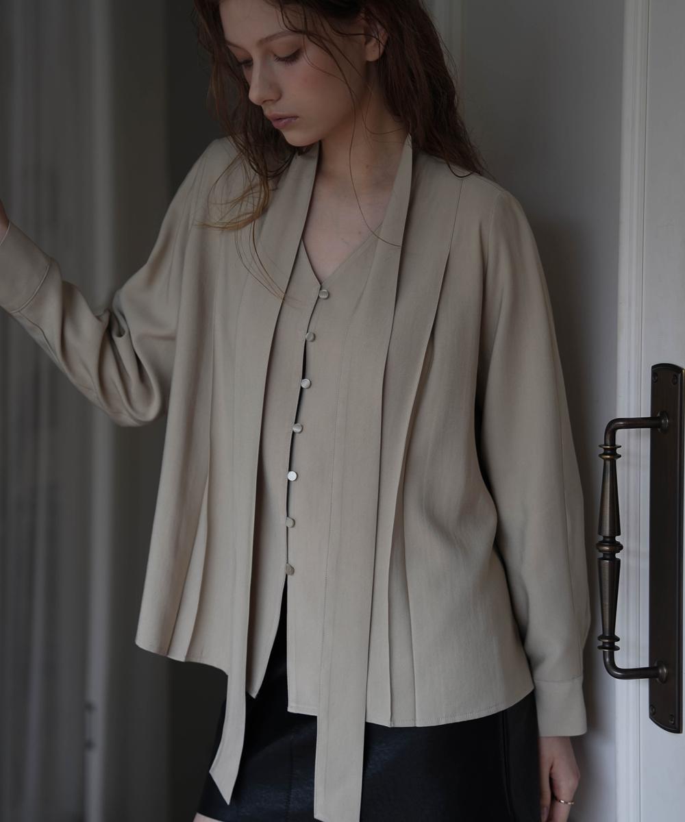 드헤베 Tie Button Point Blouse [3color]