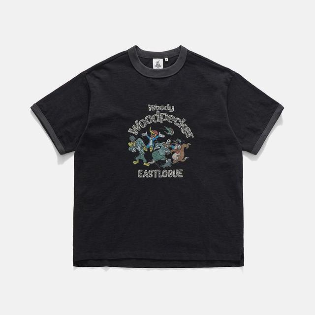 WOODY FRIENDS RINGER T-SHIRT / BLACK&GREY