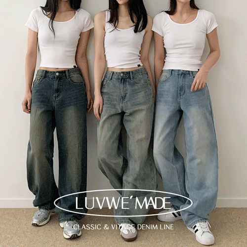 신상7일만특가💓🚀당일출고[MADE/사계절데님👖] 매일 입는, 탄탄 코튼 베일 빈티지 워싱 오버핏 롱 와이드 데님 팬츠 청바지 봄,여름 (3color) LUVWE' made