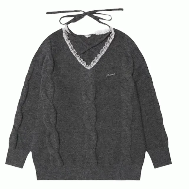 레이스 루즈핏 패치 니트