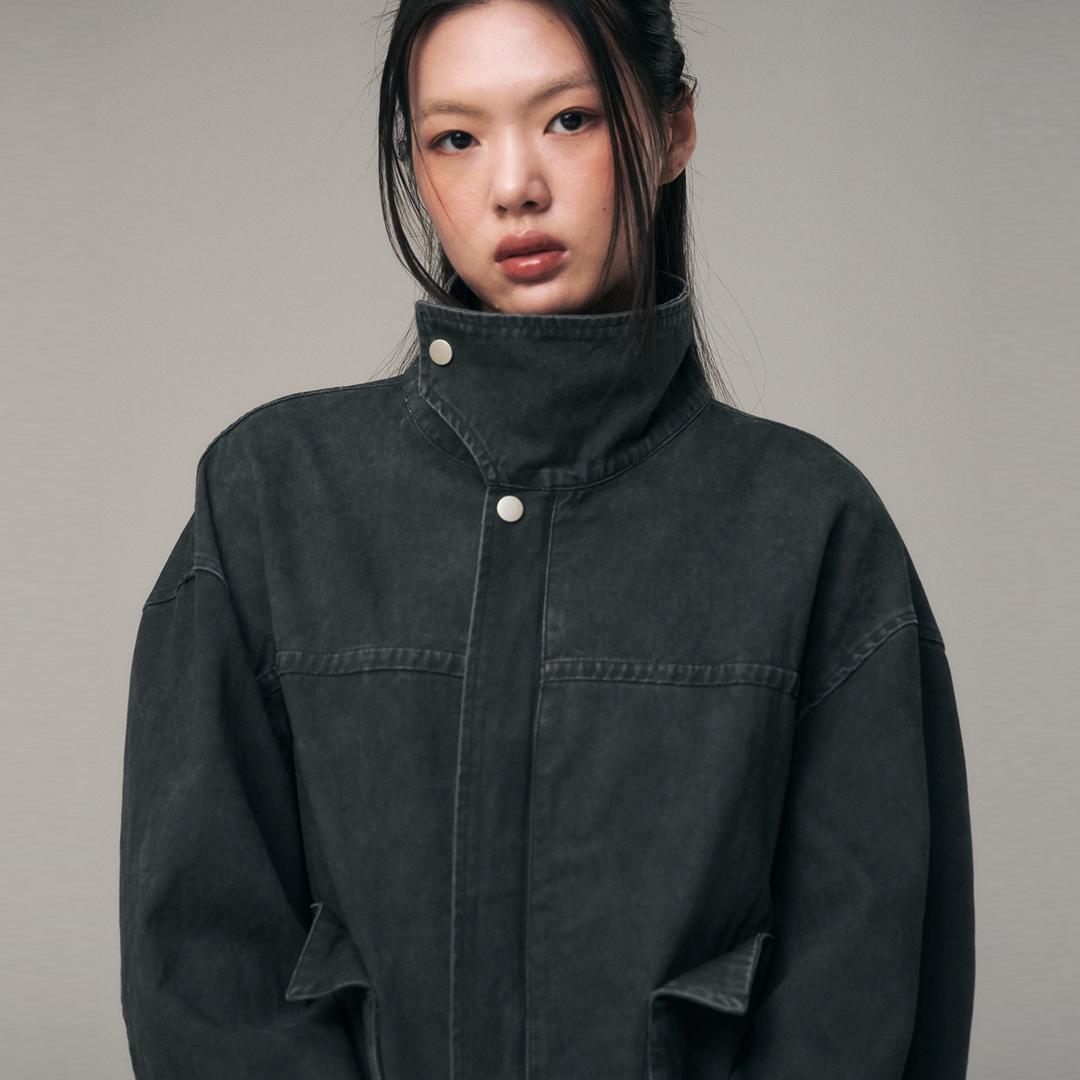 Washed Denim Biker Jacket - 2color