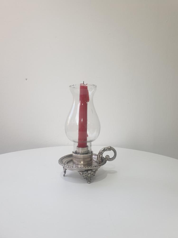 고급 실버 니켈합금 보티브 1구 핸들 손잡이 촛대 엔틱 빈티지 앤틱 인도 유리 소품샵