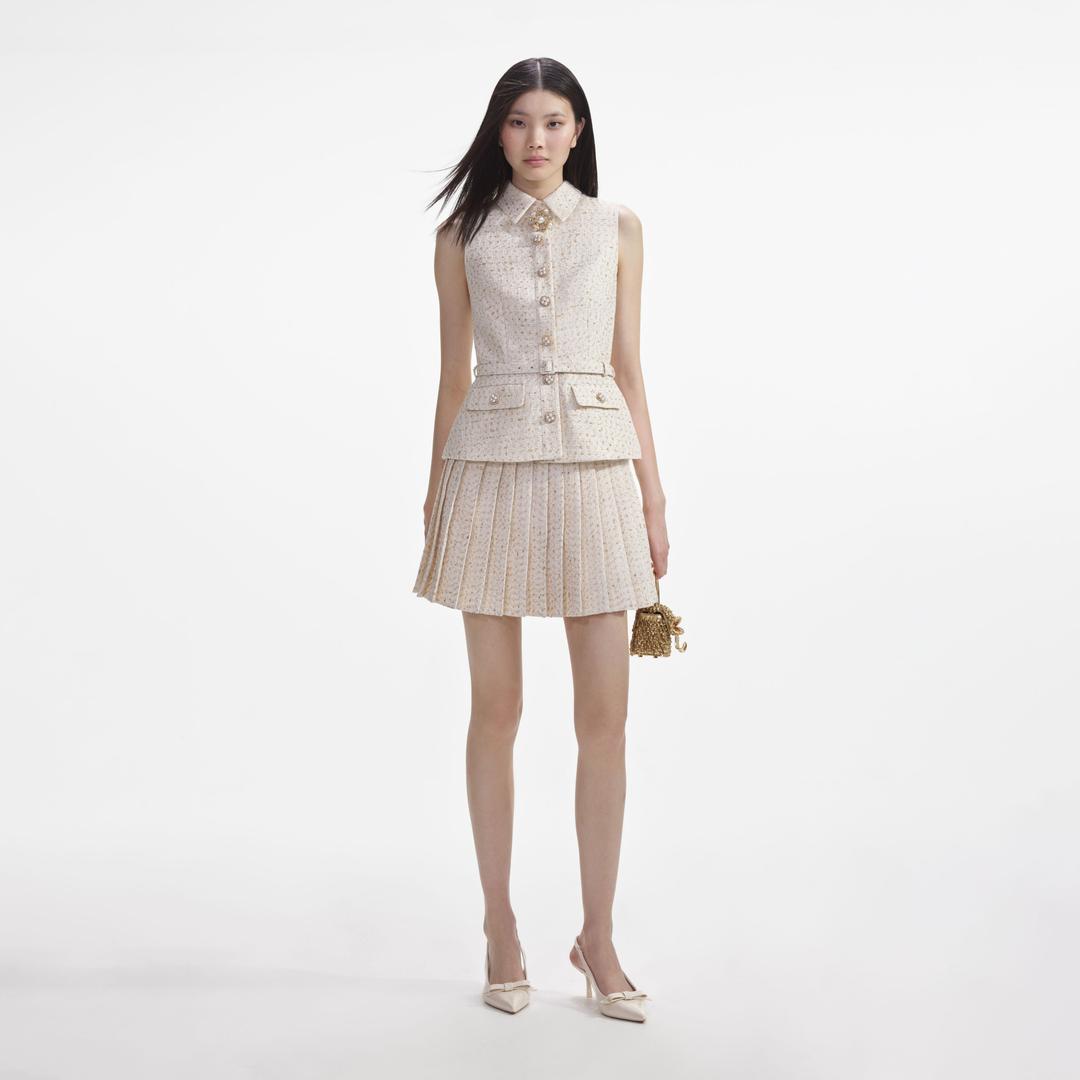 Cream Metallic Boucle Tailored Mini Dress - UK 4