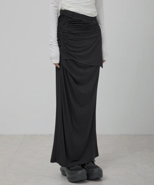 Layered Draped Jersey Maxi Skirt (FL-257_Black)
