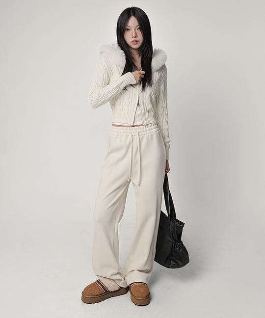 [MADE][SET] 케츄 케이블 니트 퍼 후드 집업 팬츠 셋업 Cable Knit Fur Hood Zip-Up Pants Set