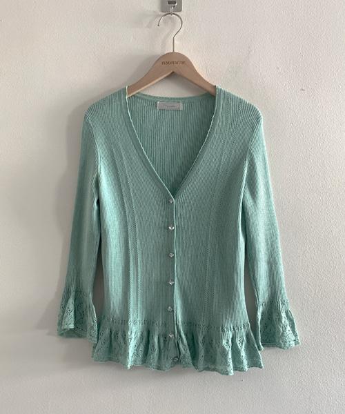 (Vintage)Ethnic Punching Pearl Button Cardigan(Mint)