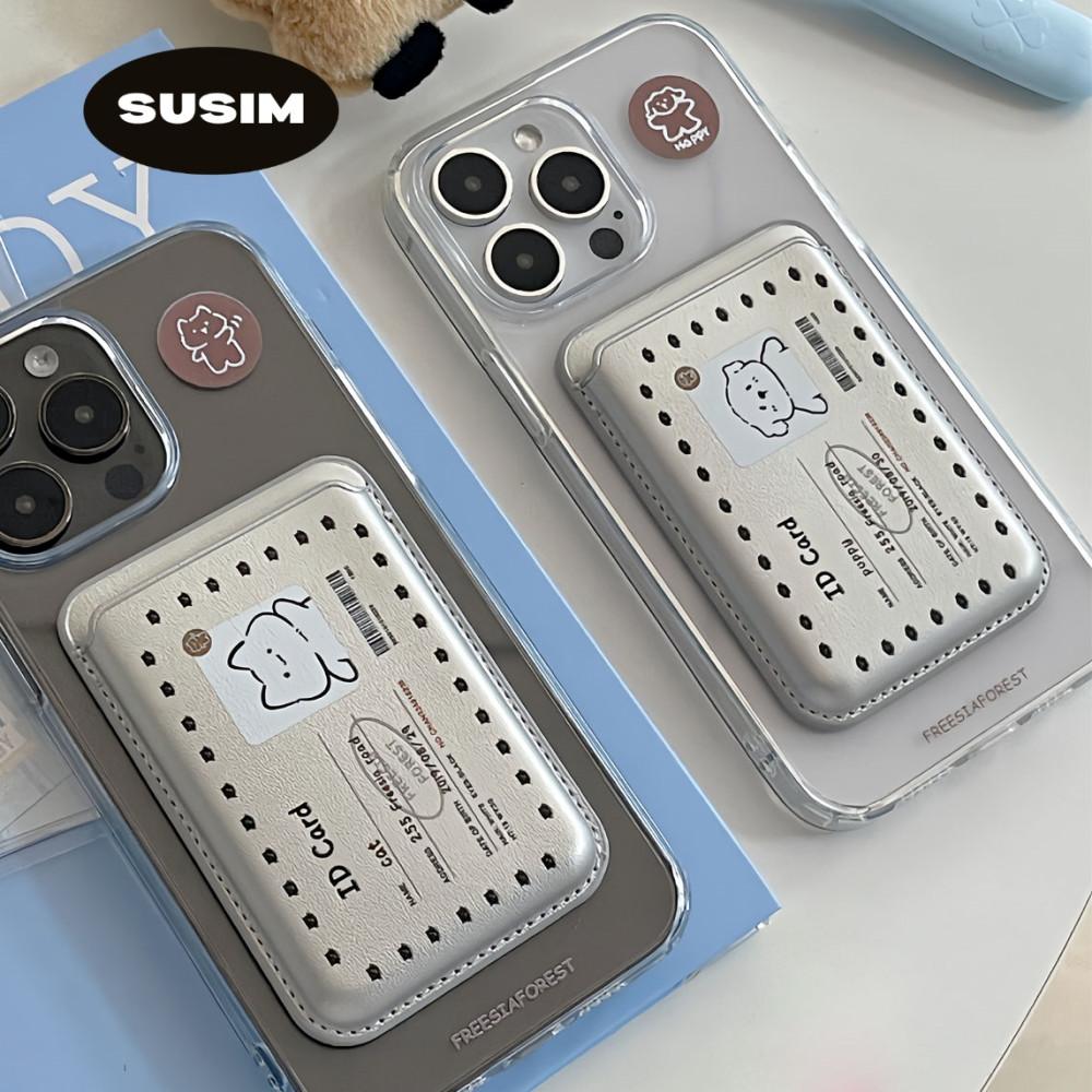수심 ID Card Case 아이디 카드 아이폰 케이스 고양이 실버 맥세이프 키치 지갑