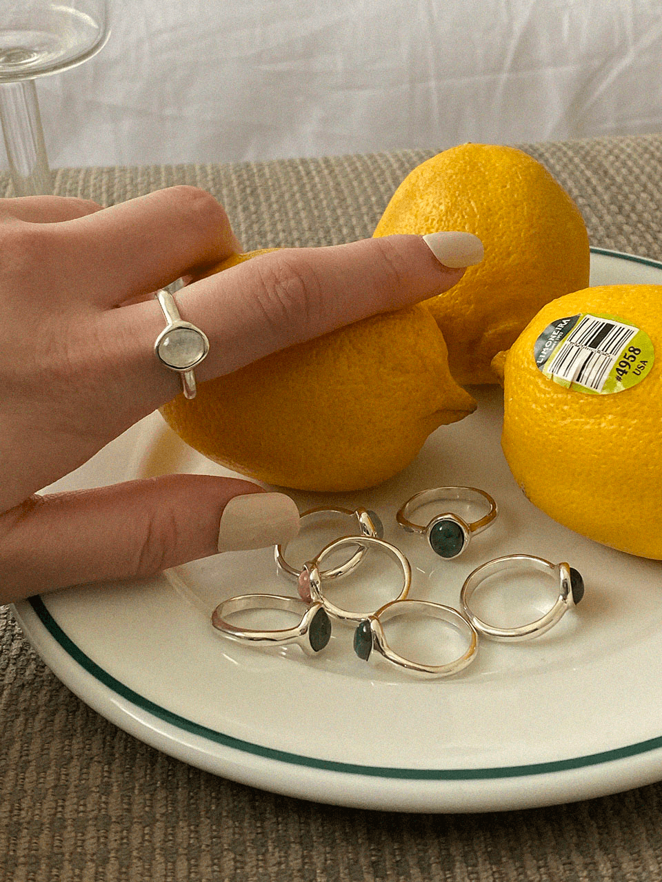 Baby Gemstone Bean Ring (925 silver)