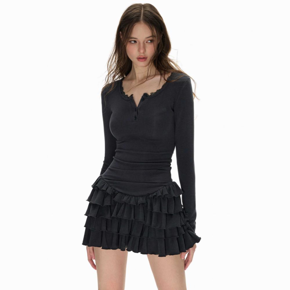 NECY STUDIO 원피스 캉캉 스커트 그레이 유넥 슬림핏 긴발 원피스