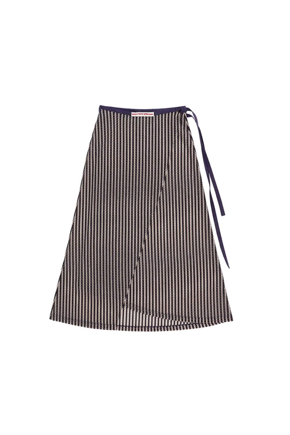 MESH WRAP SKIRT Beige Stripe