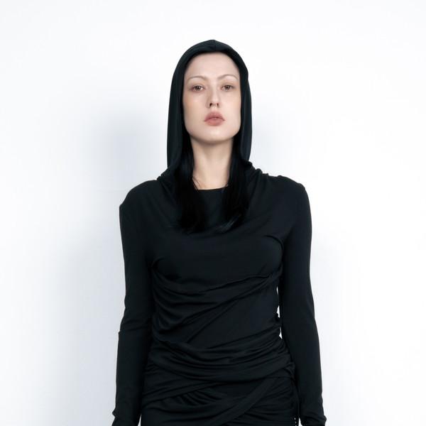 DRAPED TWIST HOODIE (BLACK)