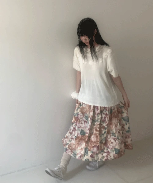 (Vintage)Flower Long Skirt(Ivory)