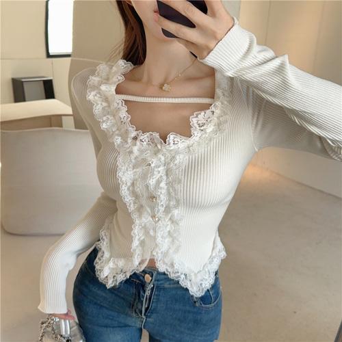 두컬러의 레이스 니트