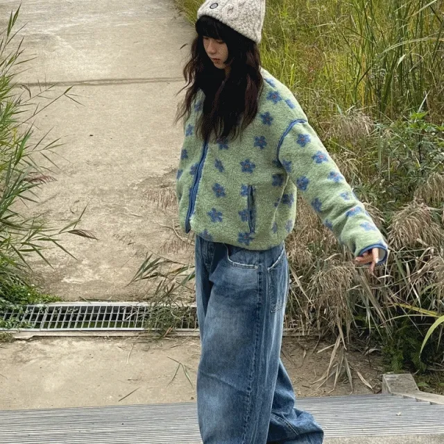 [도톰/겨울신상❄️]플라워 뽀글이 후리스 집업(2color)