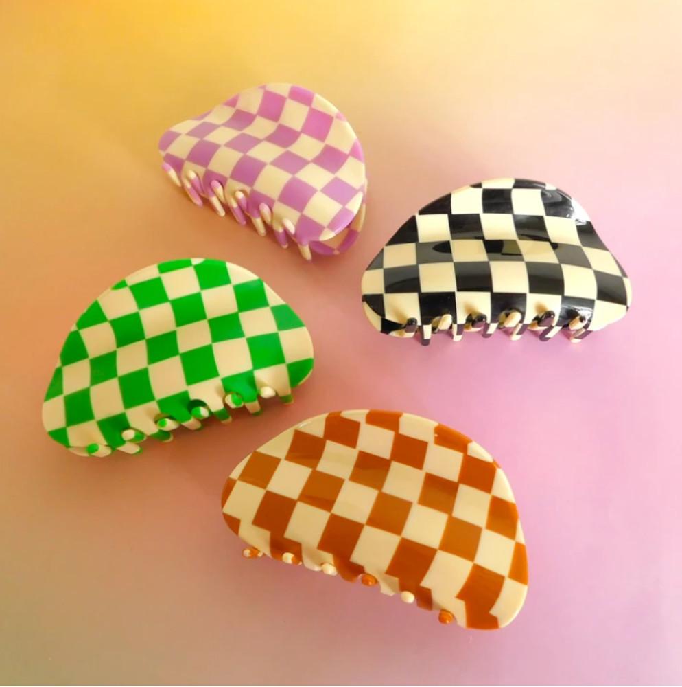 (소량당일발송) chunks 흑백 격자무늬 체커 체크 헤어클로 체커보드집게핀 (4color)