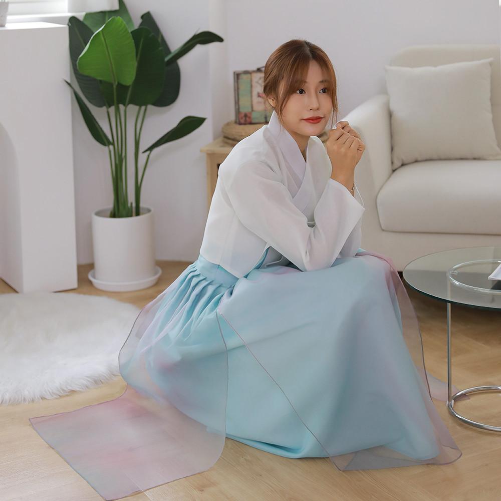 생활한복 갈래 날개 허리치마 오로라